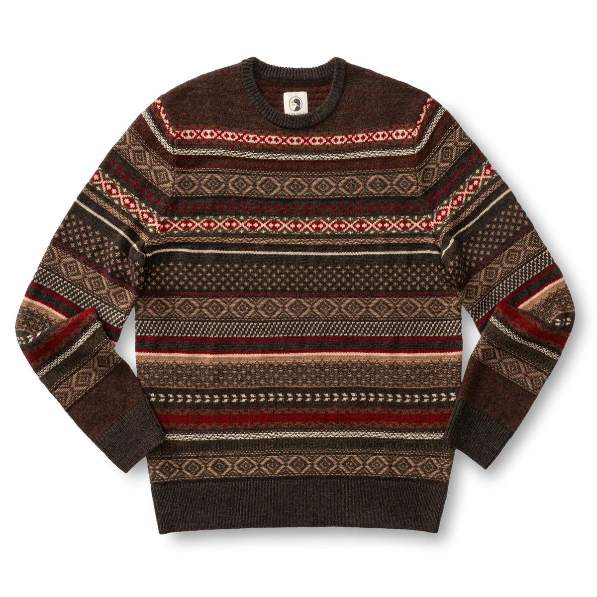 Duck Head Birch Fair Isle Merino Crewneck Sweater - Espresso Brown