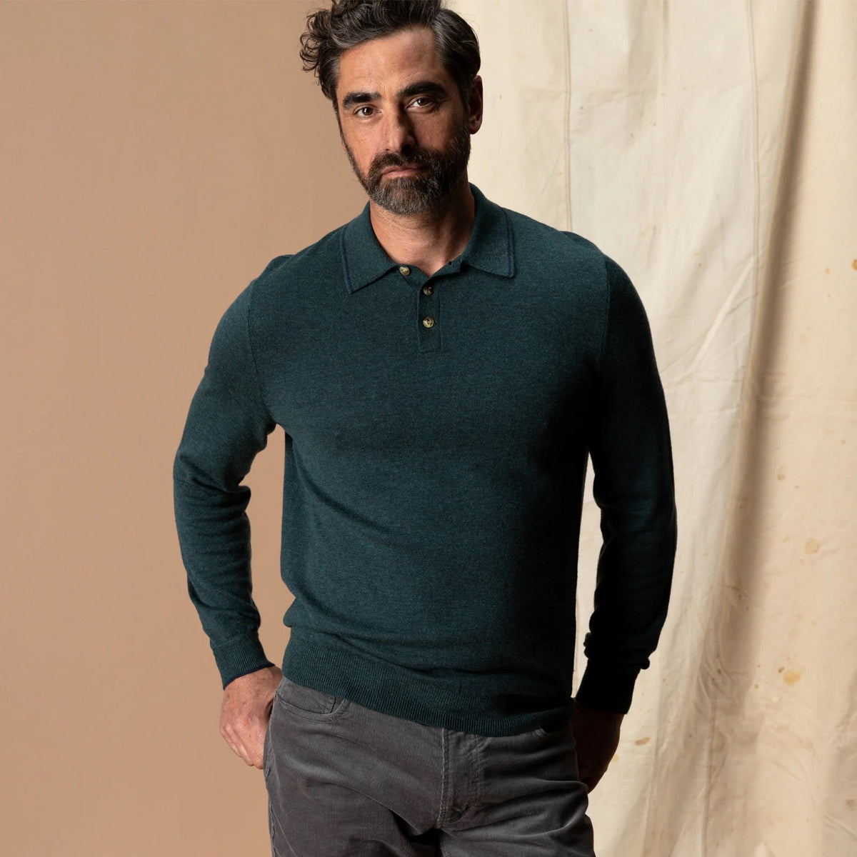 Duck Head Jonas Merino Polo Sweater - Pine Grove Heather