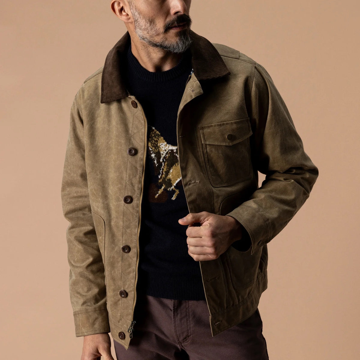 Duck Head Waxed Duck Canvas Rancher Jacket - Umber Brown