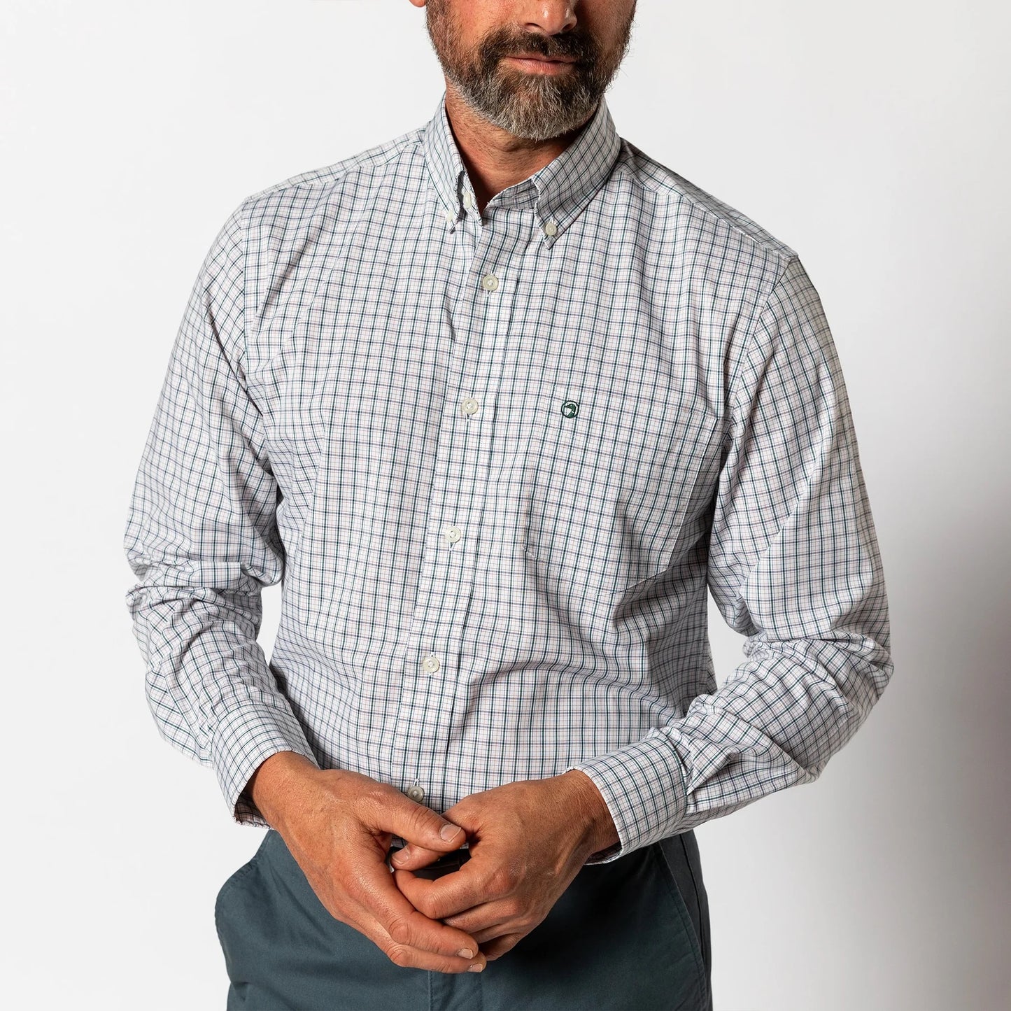 Duck Head Performance Poplin Sport Shirt- Edison Plaid (Forest Green)