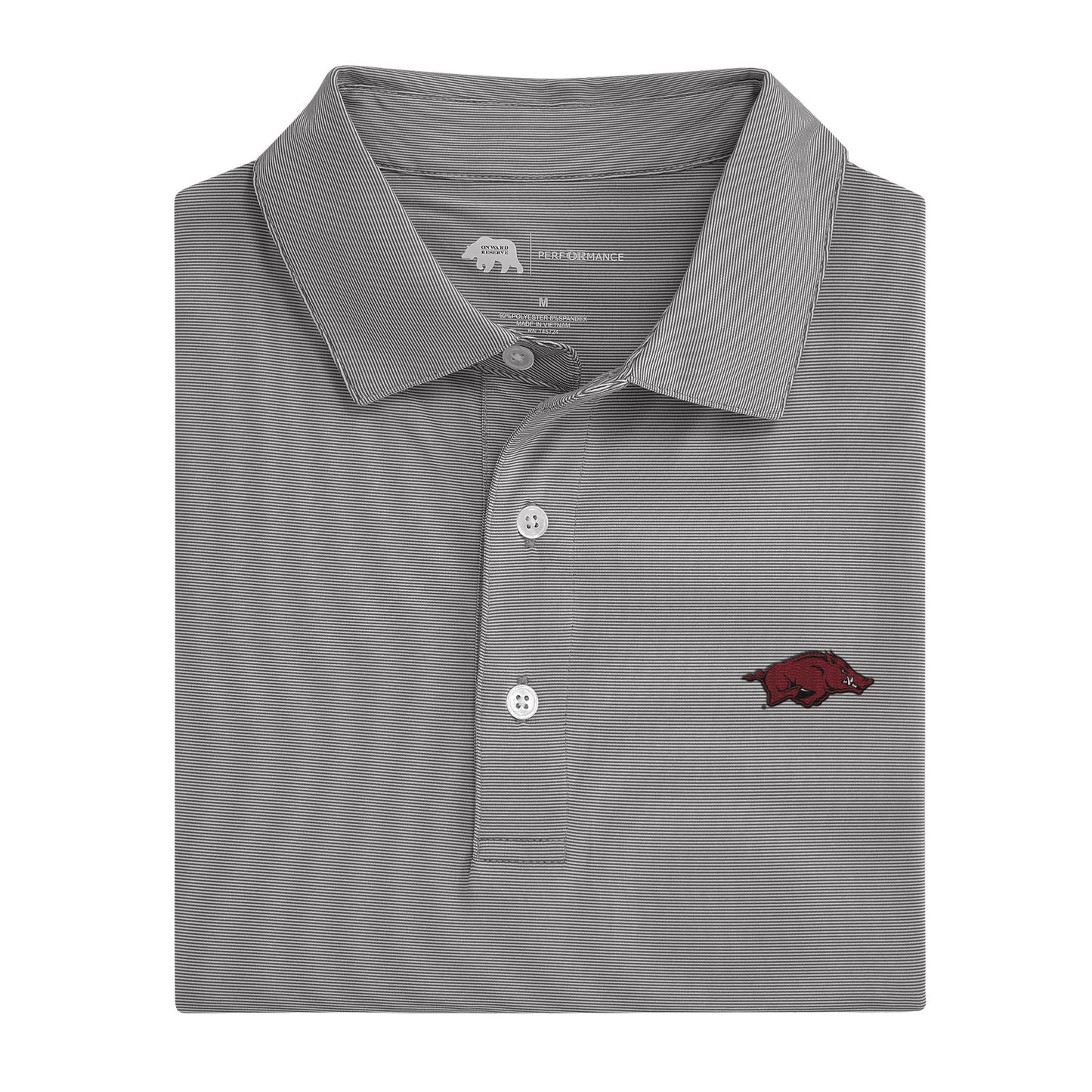 Onward Reserve Nine Iron Hairline Stripe Arkansas Performance Polo