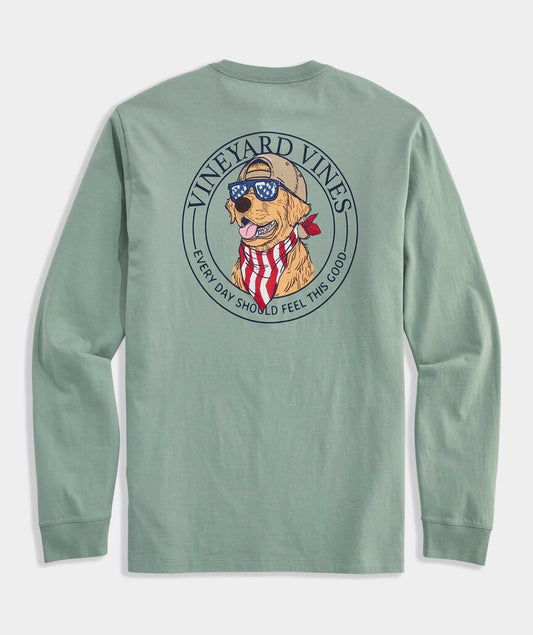 Vineyard Vines America Dog Long-Sleeve Pocket Tee - Dune Grass