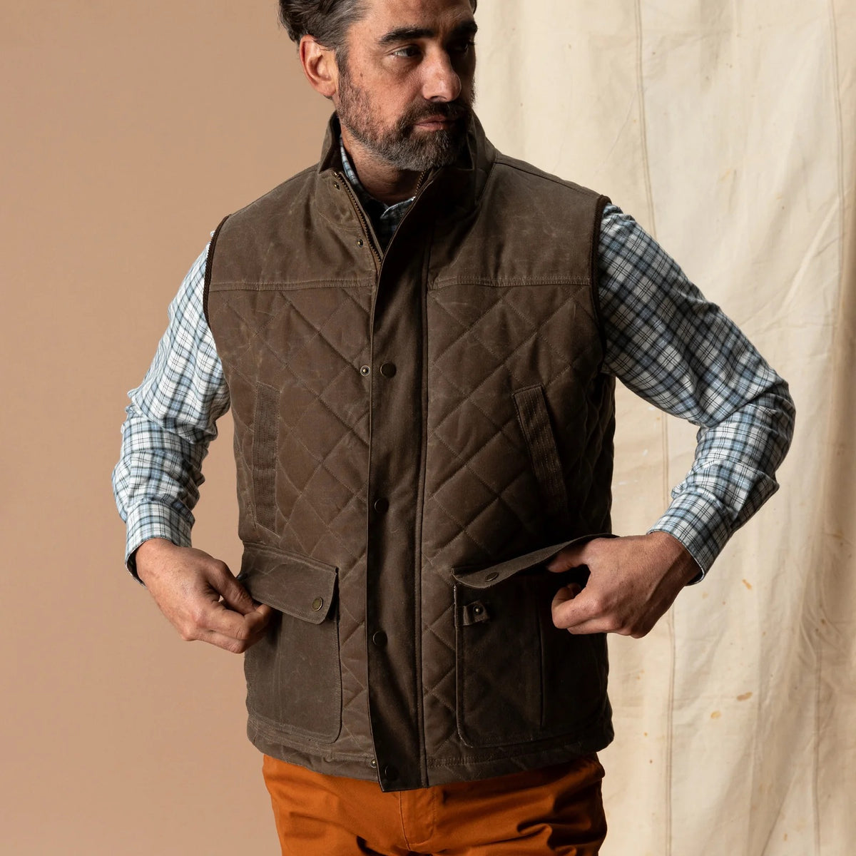 Duck Head Waxed Duck Canvas Quilted Vest - Dark Oak
