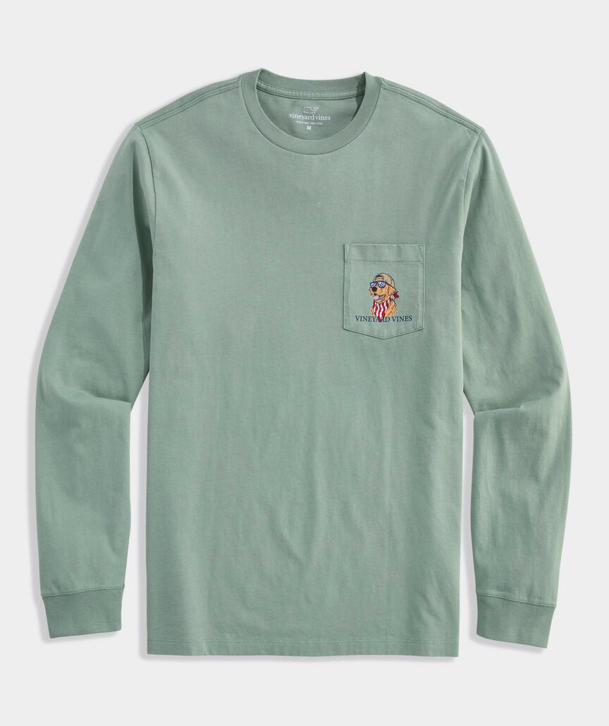 Vineyard Vines America Dog Long-Sleeve Pocket Tee - Dune Grass