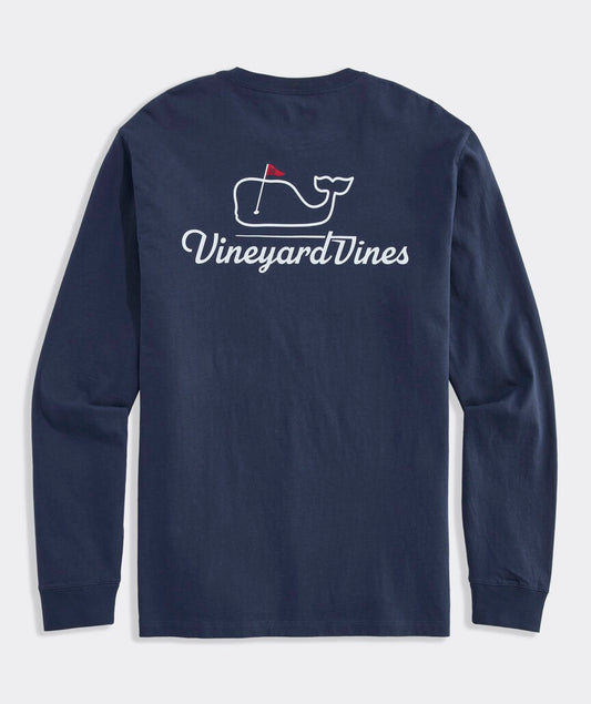 Vineyard Vines Golf Flag Whale Long-Sleeve Pocket Tee - Blue Blazer