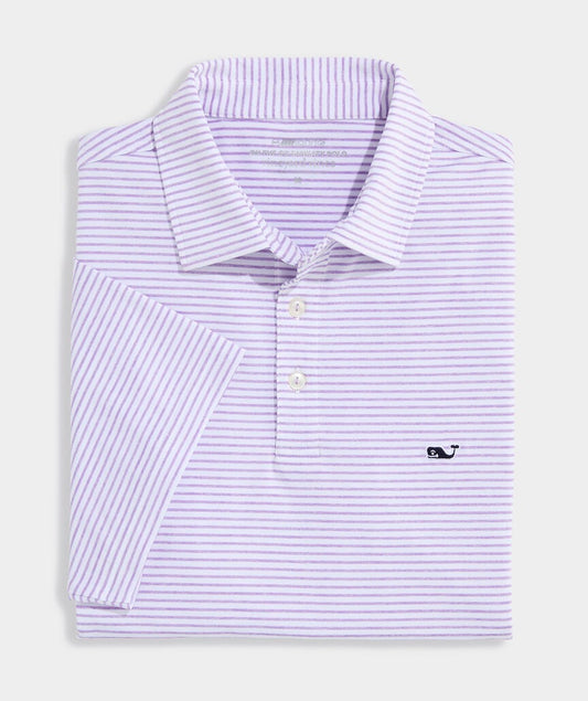 Vineyard Vines Performance Bradley Stripe Sankaty Polo -  White/Lilac Breeze