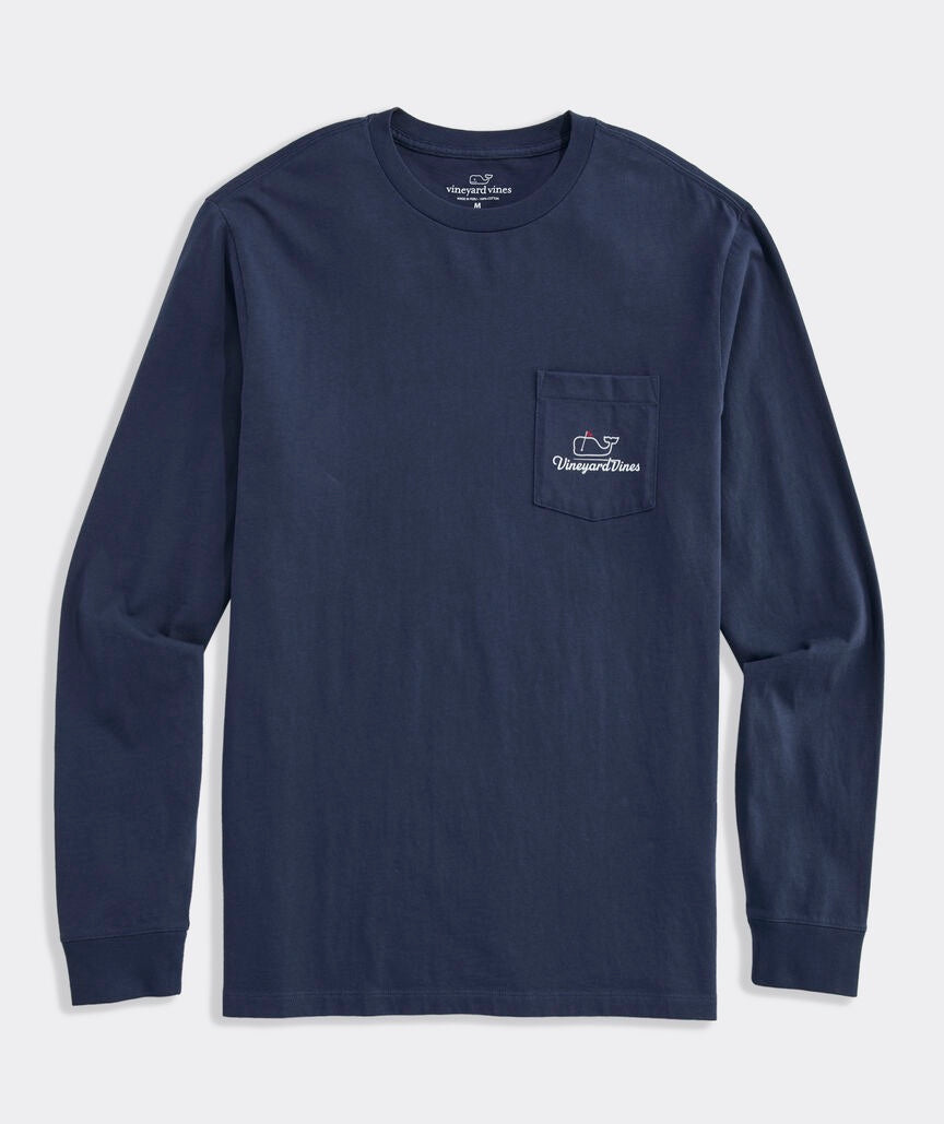 Vineyard Vines Golf Flag Whale Long-Sleeve Pocket Tee - Blue Blazer