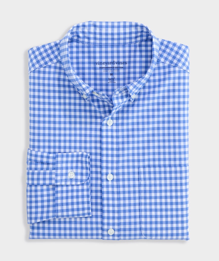 Vineyard Vines Performance Cotton Skysail Gingham Shirt - Breaker Blue