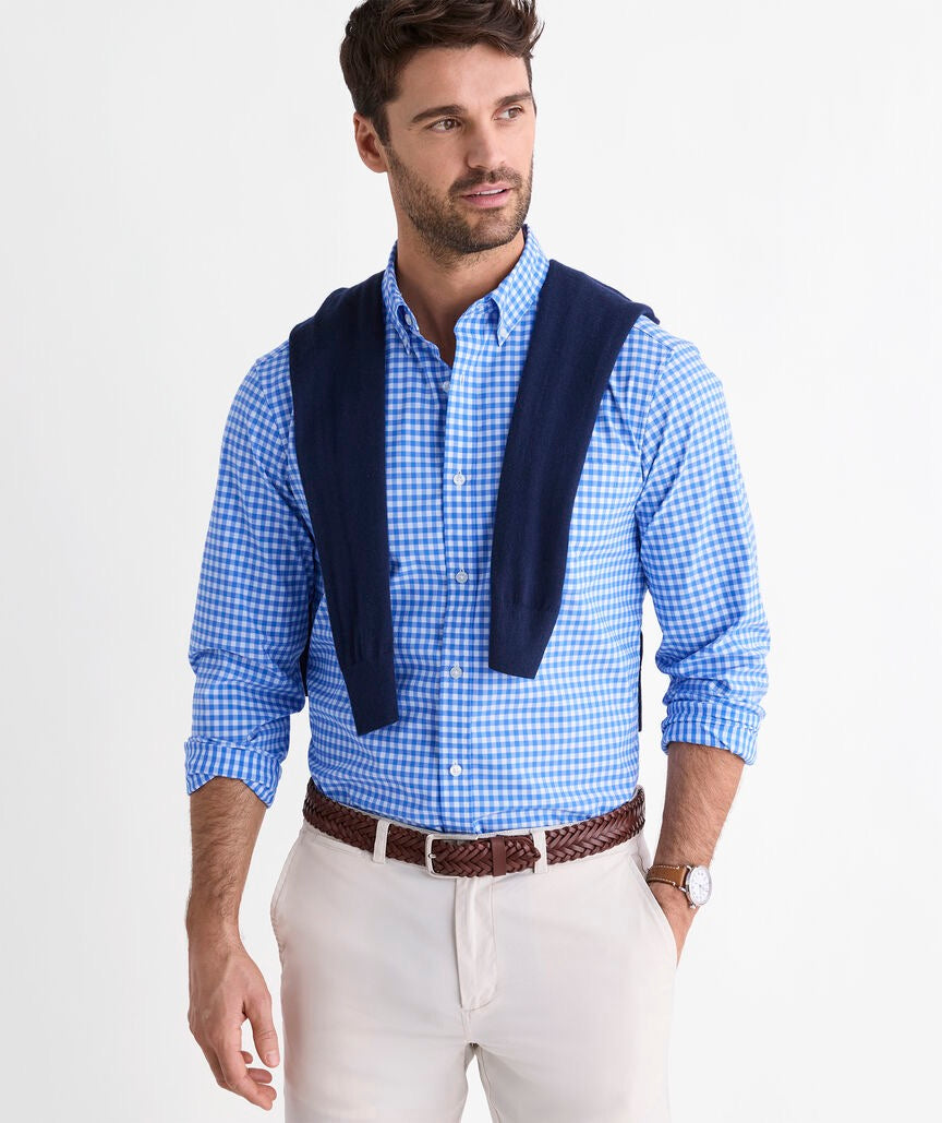 Vineyard Vines Performance Cotton Skysail Gingham Shirt - Breaker Blue
