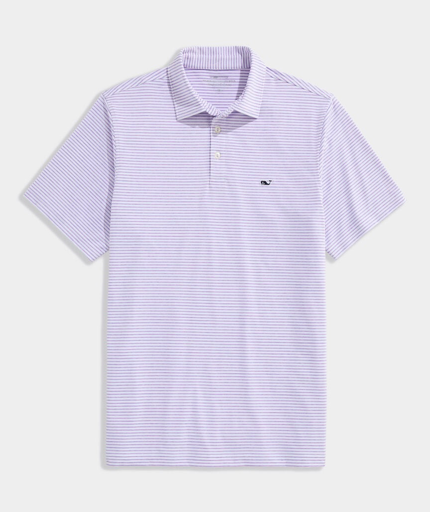 Vineyard Vines Performance Bradley Stripe Sankaty Polo -  White/Lilac Breeze