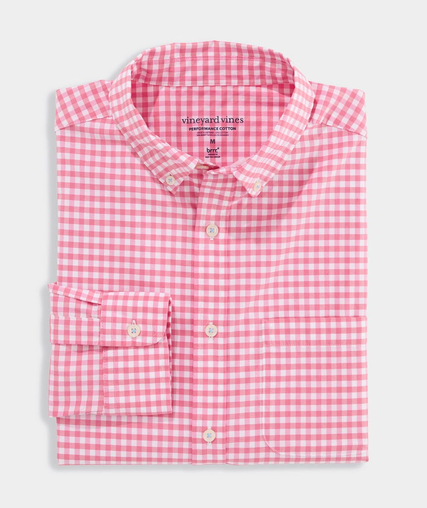 Vineyard Vines Performance Cotton Skysail Gingham Shirt - Bahama Breeze