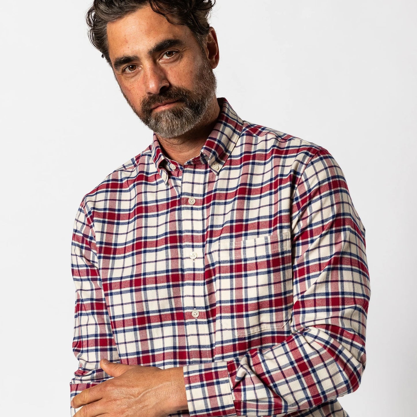 Duck Head Cotton Flannel Sport Shirt- Bradner Plaid (Rio Red)