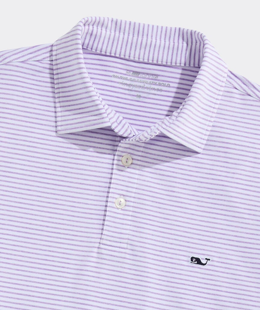Vineyard Vines Performance Bradley Stripe Sankaty Polo -  White/Lilac Breeze