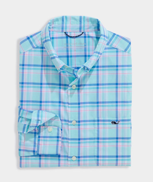 Vineyard Vines Performance Coconut Key Plaid Featherweight Shirt - Sea Splash