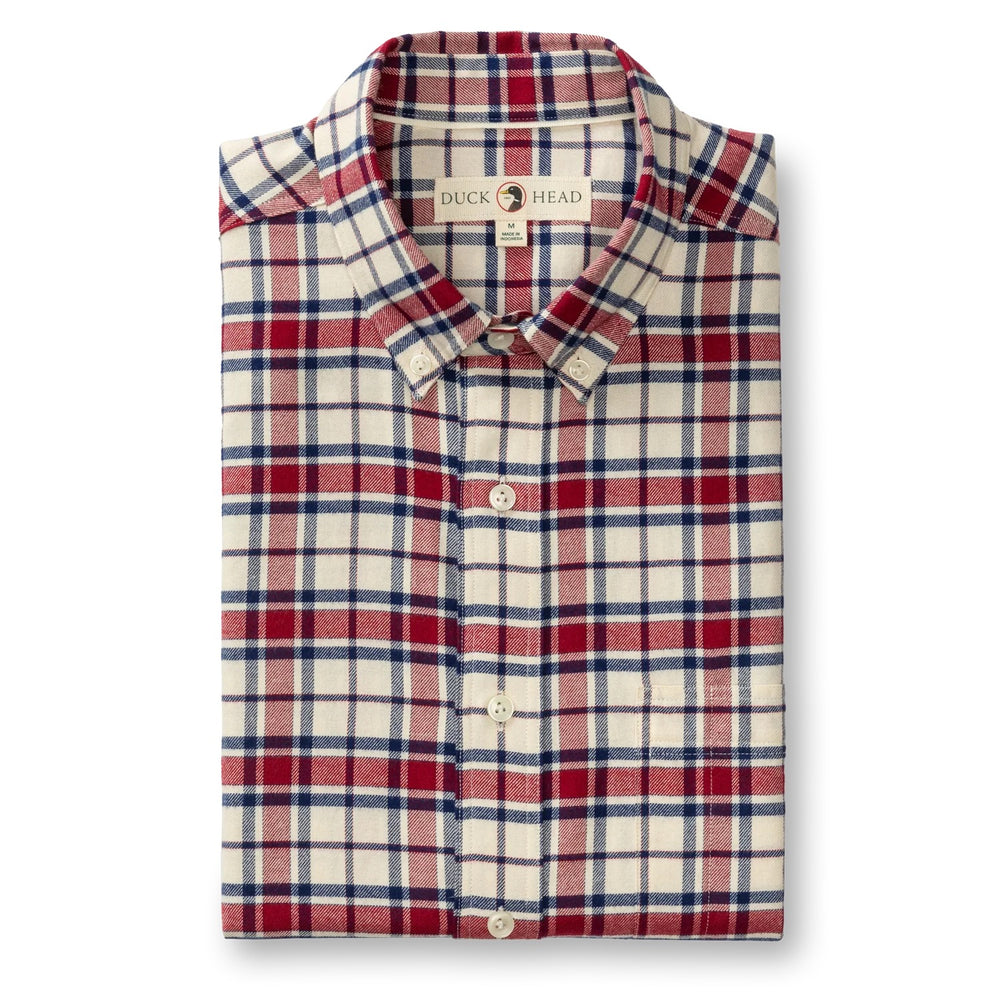 Duck Head Cotton Flannel Sport Shirt- Bradner Plaid (Rio Red)