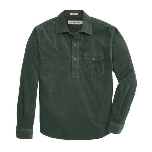 Onward Reserve Stretch Corduroy Half Button Shirt (Dark Forest)