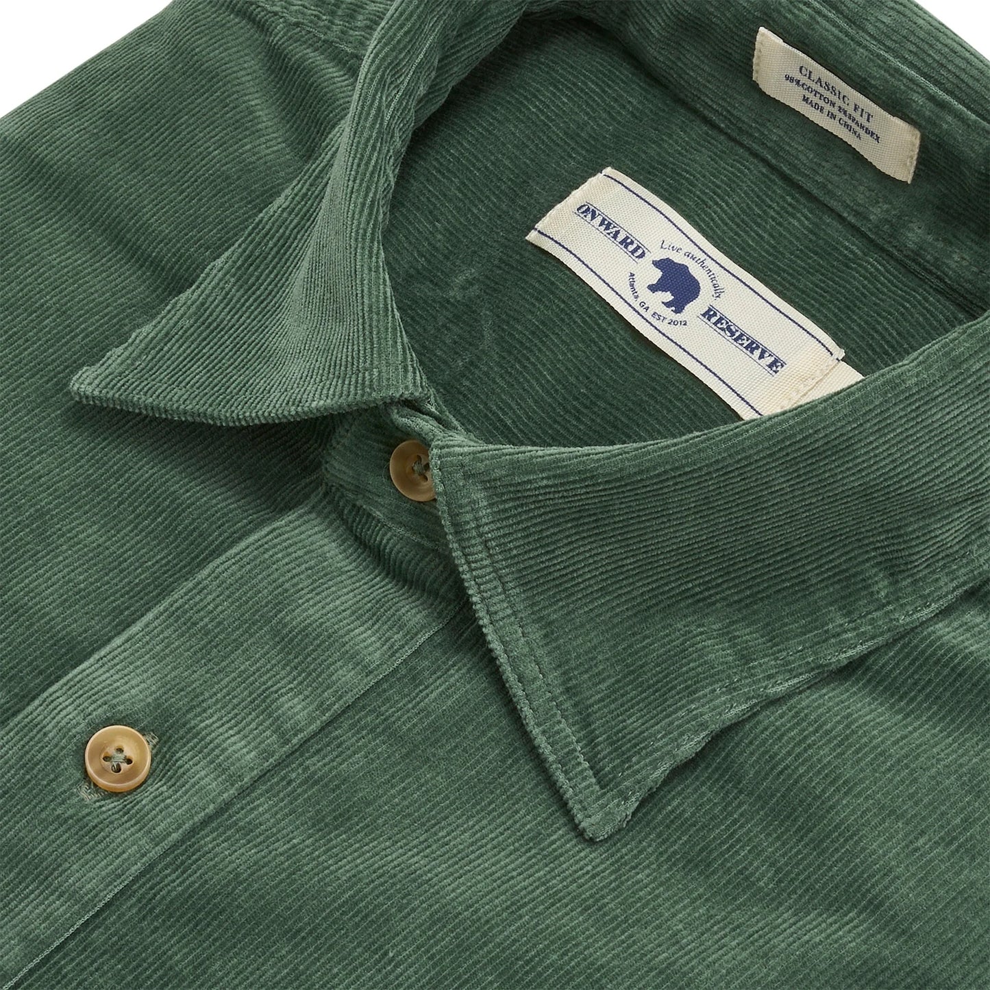 Onward Reserve Stretch Corduroy Half Button Shirt (Dark Forest)