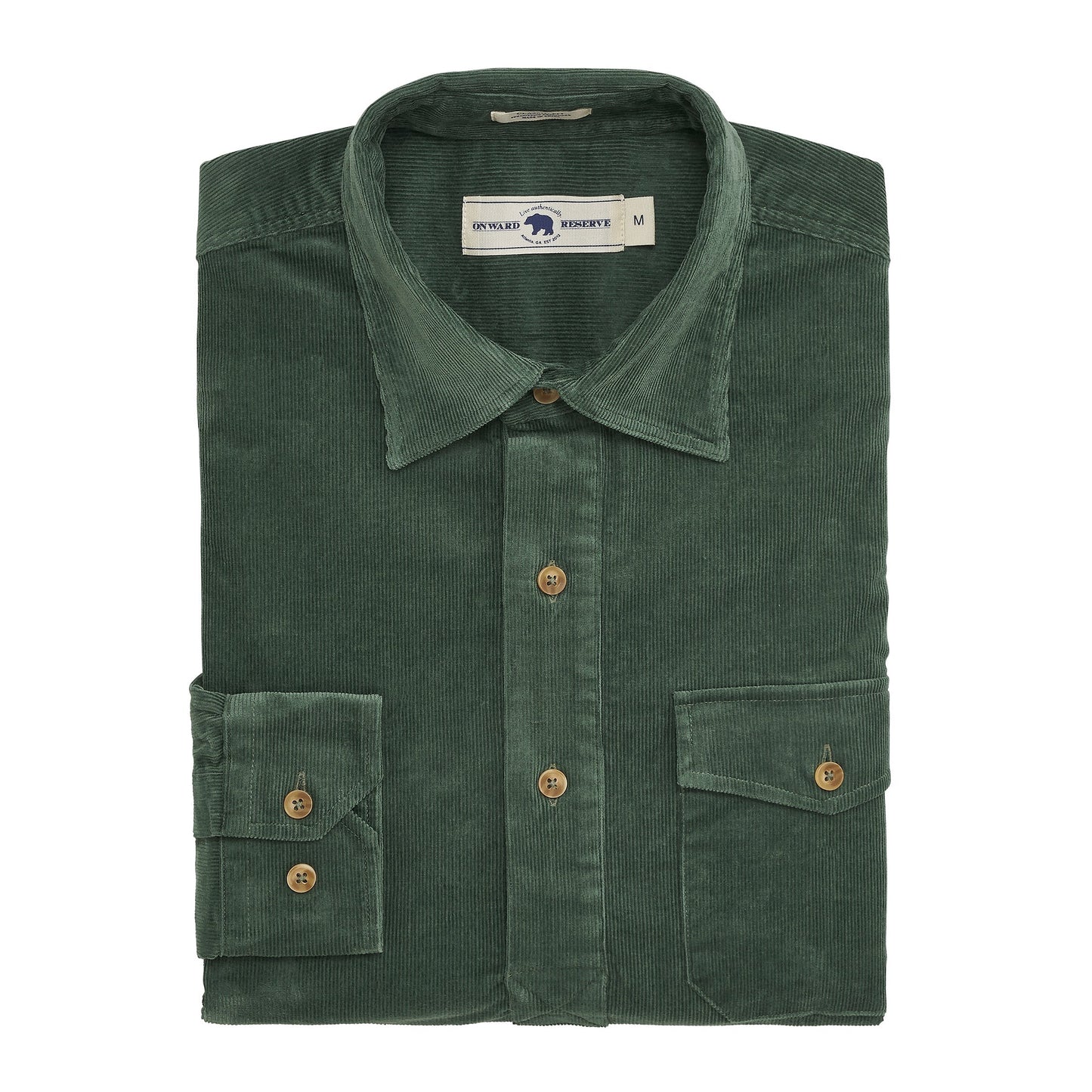 Onward Reserve Stretch Corduroy Half Button Shirt (Dark Forest)