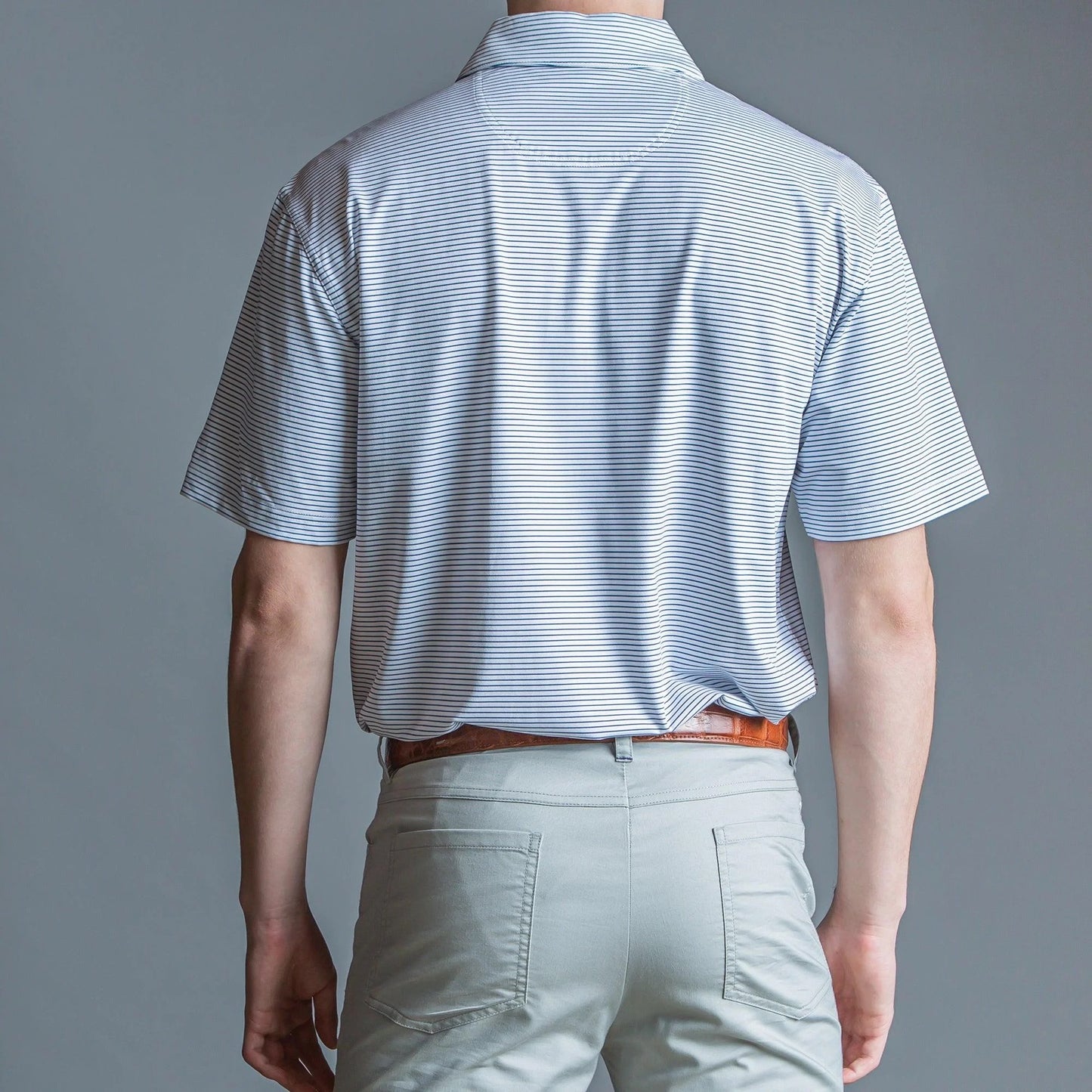 Onward Reserve Birdie Stripe Performance Polo - White/Navy