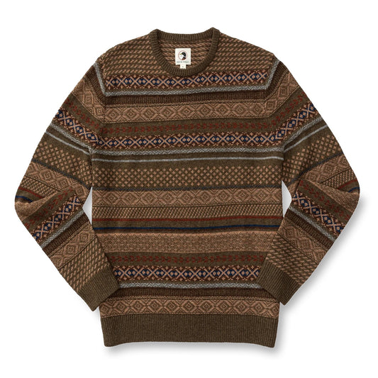 Birch Fair Isle Merino Crewneck Sweater (Olive Pine Heather)