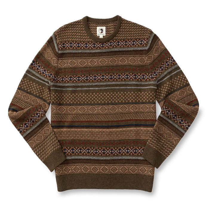 Birch Fair Isle Merino Crewneck Sweater (Olive Pine Heather)