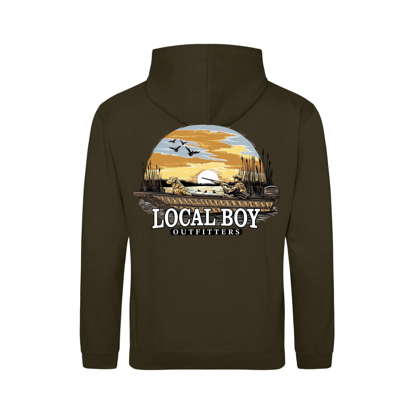Local Boy Sunset Hunt Cotton Hoodie- (Olive Green)
