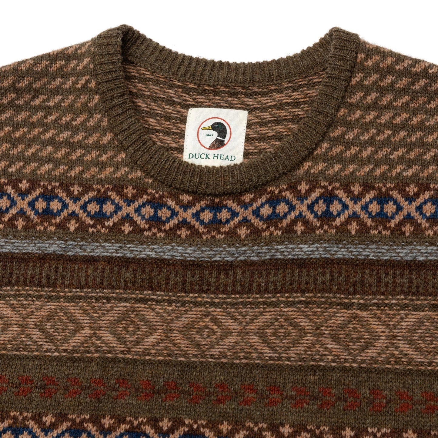 Birch Fair Isle Merino Crewneck Sweater (Olive Pine Heather)