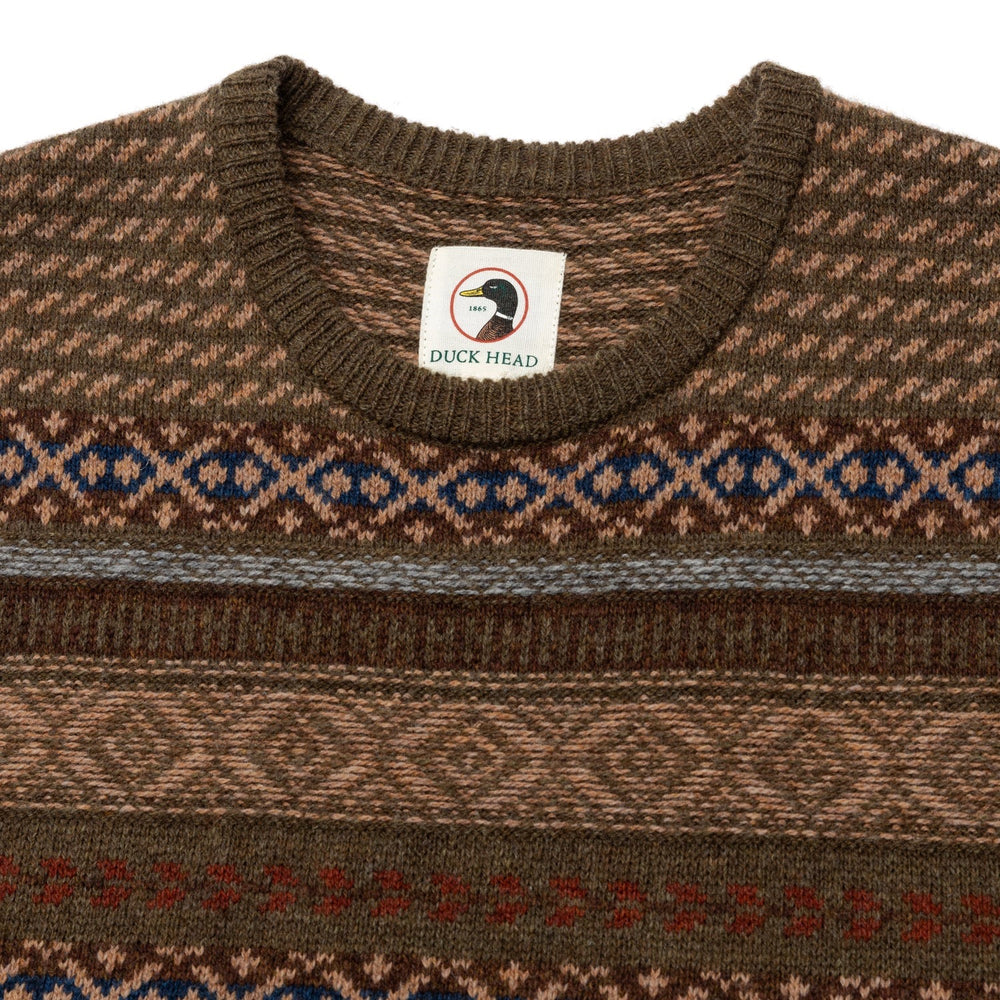 Birch Fair Isle Merino Crewneck Sweater (Olive Pine Heather)