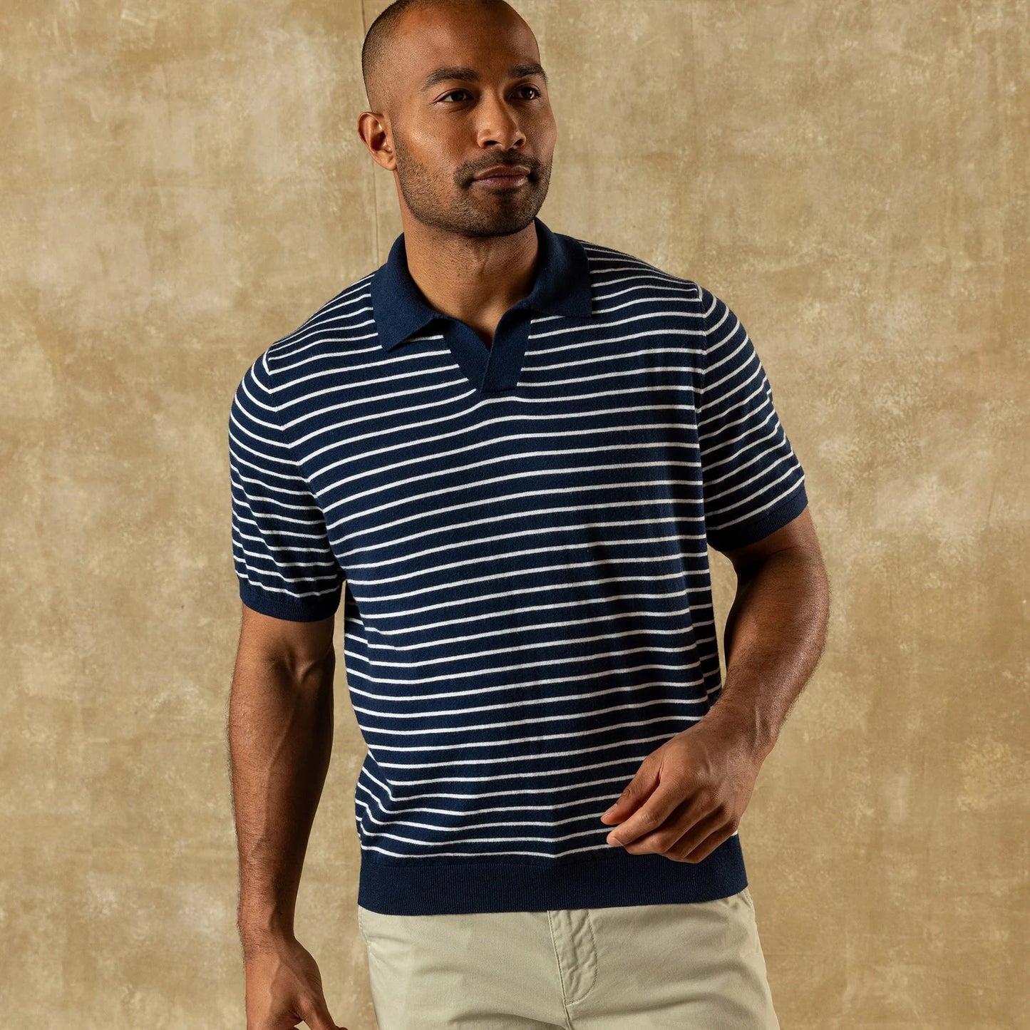 Duck Head Reeves Striped Sweater Polo- Navy