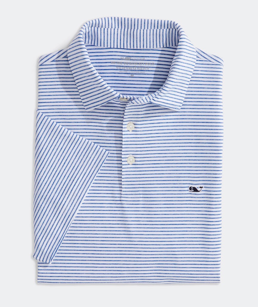 Vineyard Vines Performance Bradley Stripe Sankaty Polo -  Yacht Blue Tejeda