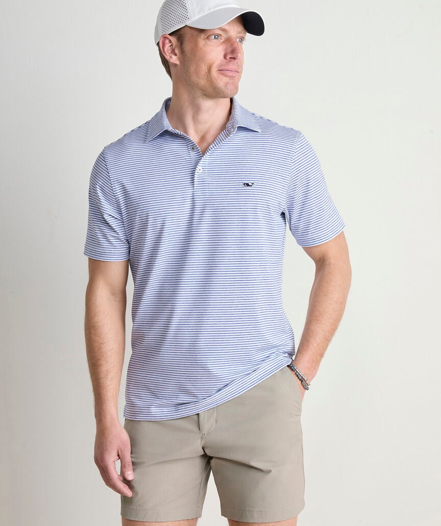 Vineyard Vines Performance Bradley Stripe Sankaty Polo -  Yacht Blue Tejeda