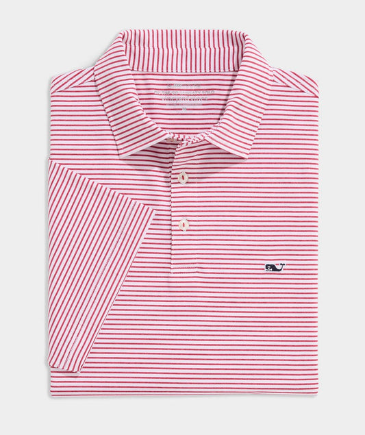 Vineyard Vines Performance Bradley Stripe Sankaty Polo -  White/Lighthouse Red