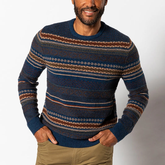 Birch Fair Isle Merino Crewneck Sweater (Maritime Blue Heather)