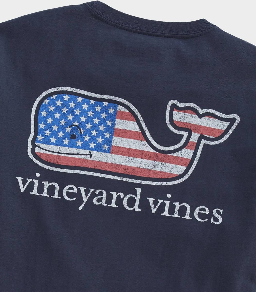Vineyard Vines Flag Whale Short-Sleeve Pocket Tee - Navy