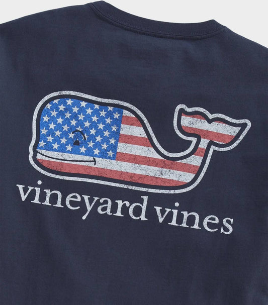 Vineyard Vines Flag Whale Short-Sleeve Pocket Tee - Navy