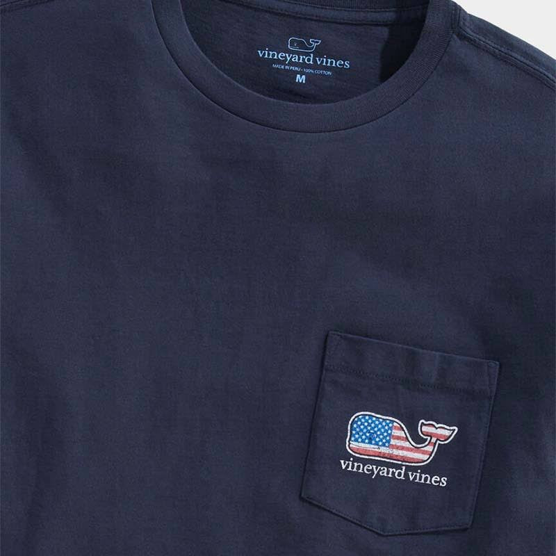 Vineyard Vines Flag Whale Short-Sleeve Pocket Tee - Navy