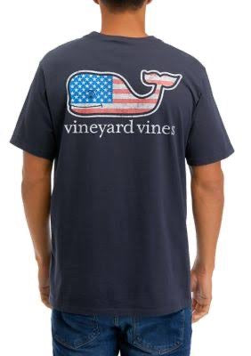 Vineyard Vines Flag Whale Short-Sleeve Pocket Tee - Navy