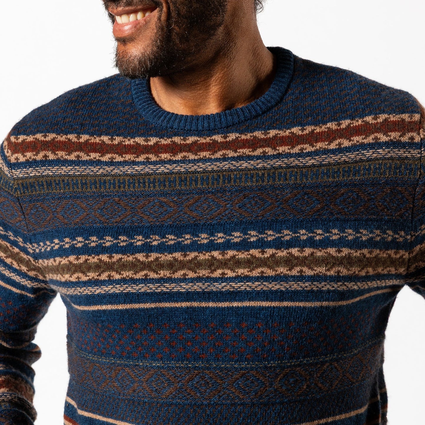 Birch Fair Isle Merino Crewneck Sweater (Maritime Blue Heather)