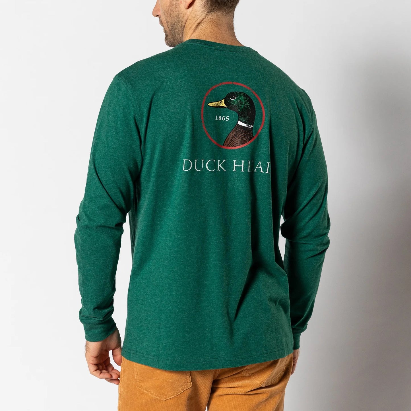 Duck Head Logo Long Sleeve T-Shirt (Forest Green Heather)