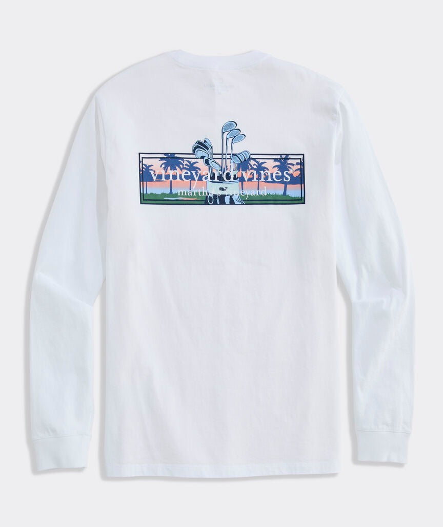 Vineyard Vines Sunset Golf Logo Box Long-Sleeve Pocket Tee - White