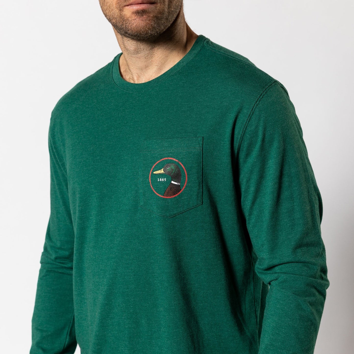 Duck Head Logo Long Sleeve T-Shirt (Forest Green Heather)