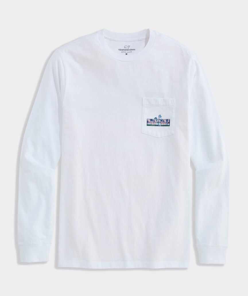 Vineyard Vines Sunset Golf Logo Box Long-Sleeve Pocket Tee - White