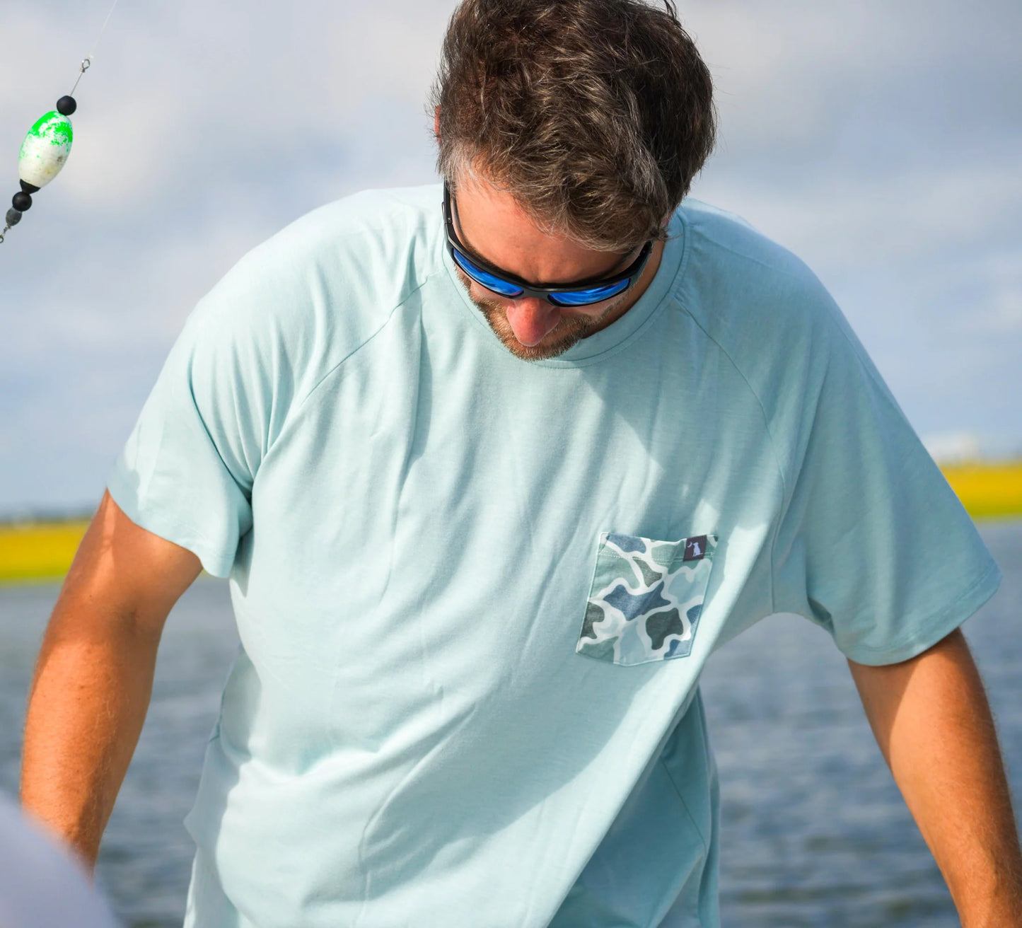 Local Boy S/S Heather-Blend Crew - Dark Mint / Blue Dog & Moon Camo