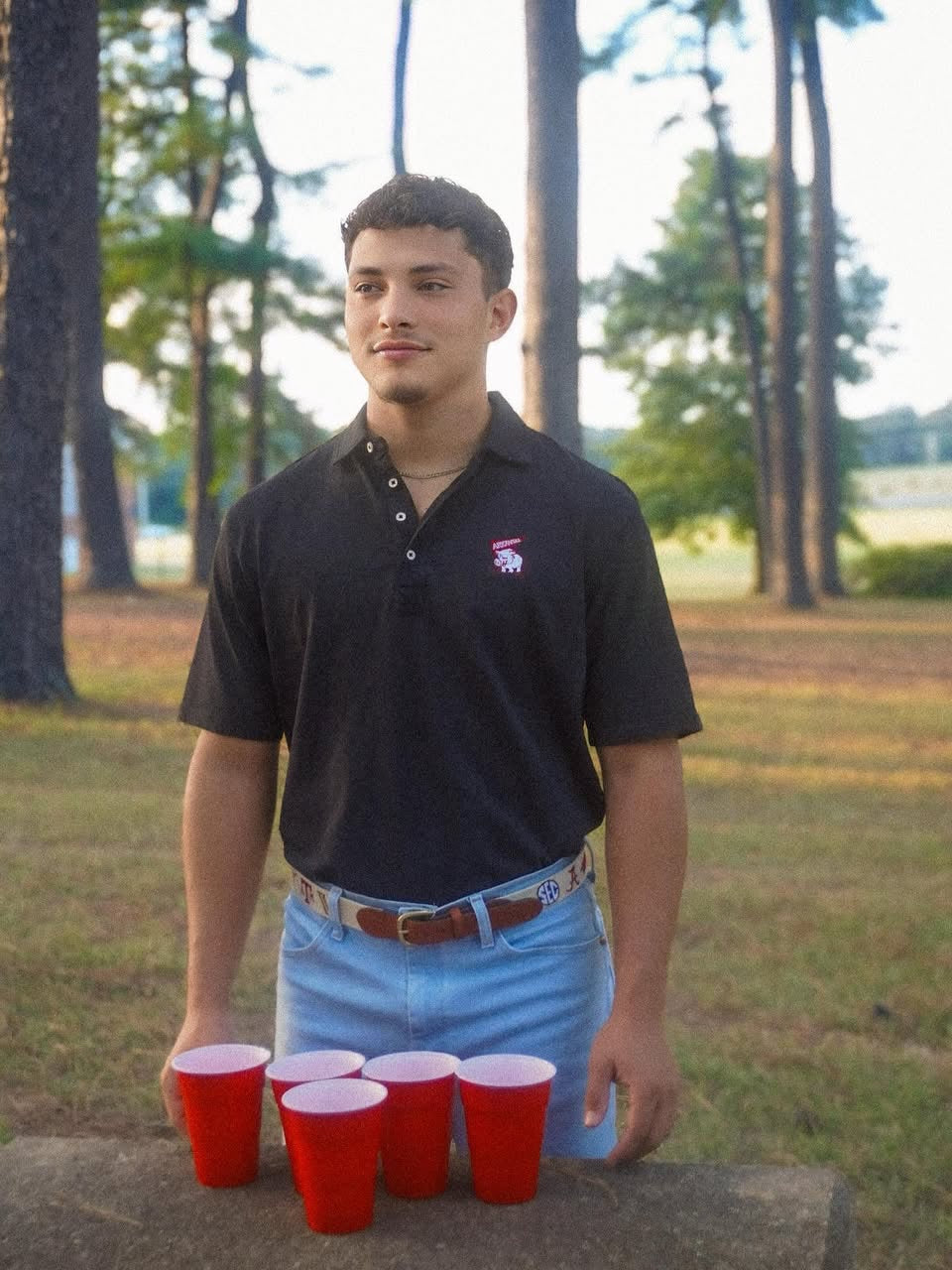 Johnnie-O Hog with Flag Coastal Wash Arkansas Polo