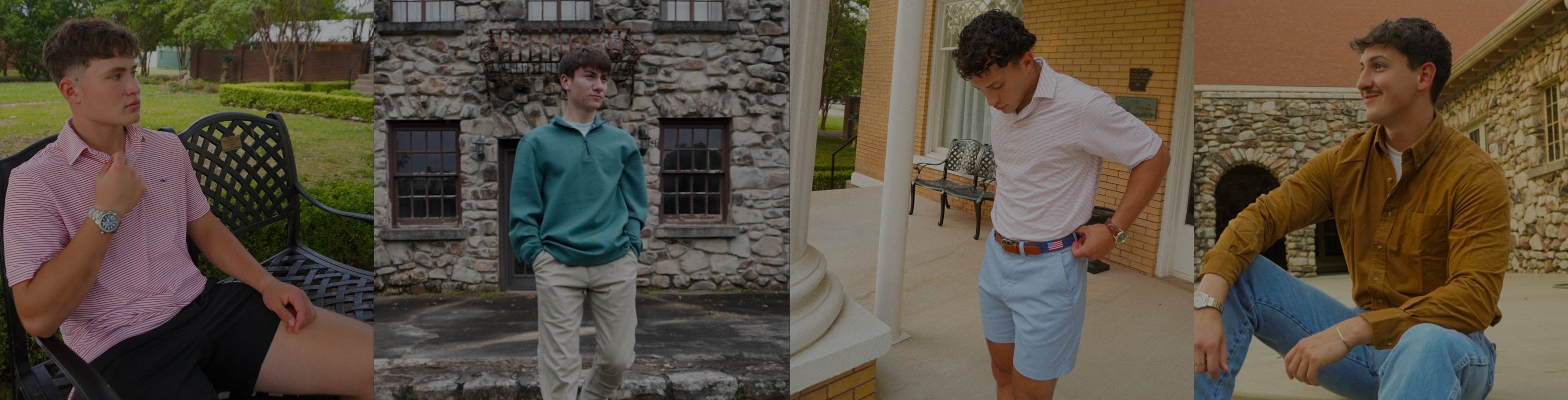 Four different images of a young man in various settings