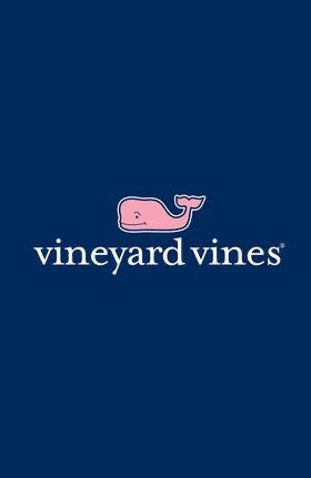 Vineyard Vines logo with a pink whale on a blue background