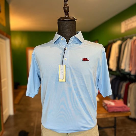 Onward Reserve Sky Hairline Stripe Arkansas Performance Polo