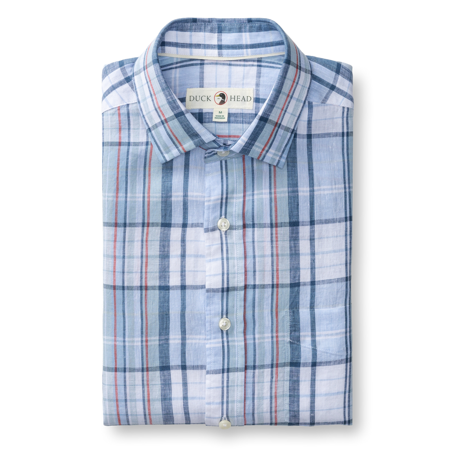 Duck Head Linen Poplin Sport Shirt Bridger Plaid - Serenity Blue