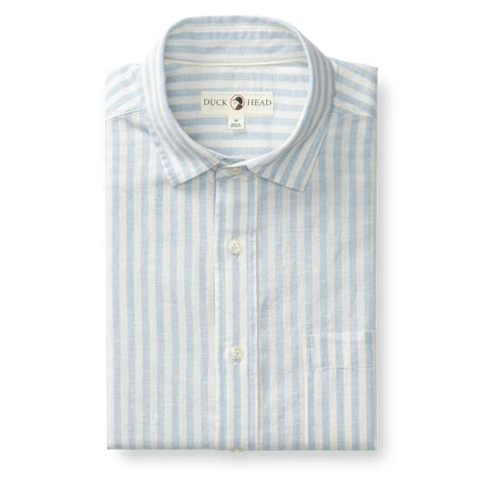 Duck Head Linen Cotton Oxford Sport Shirt Baxter Stripe - Sky Blue
