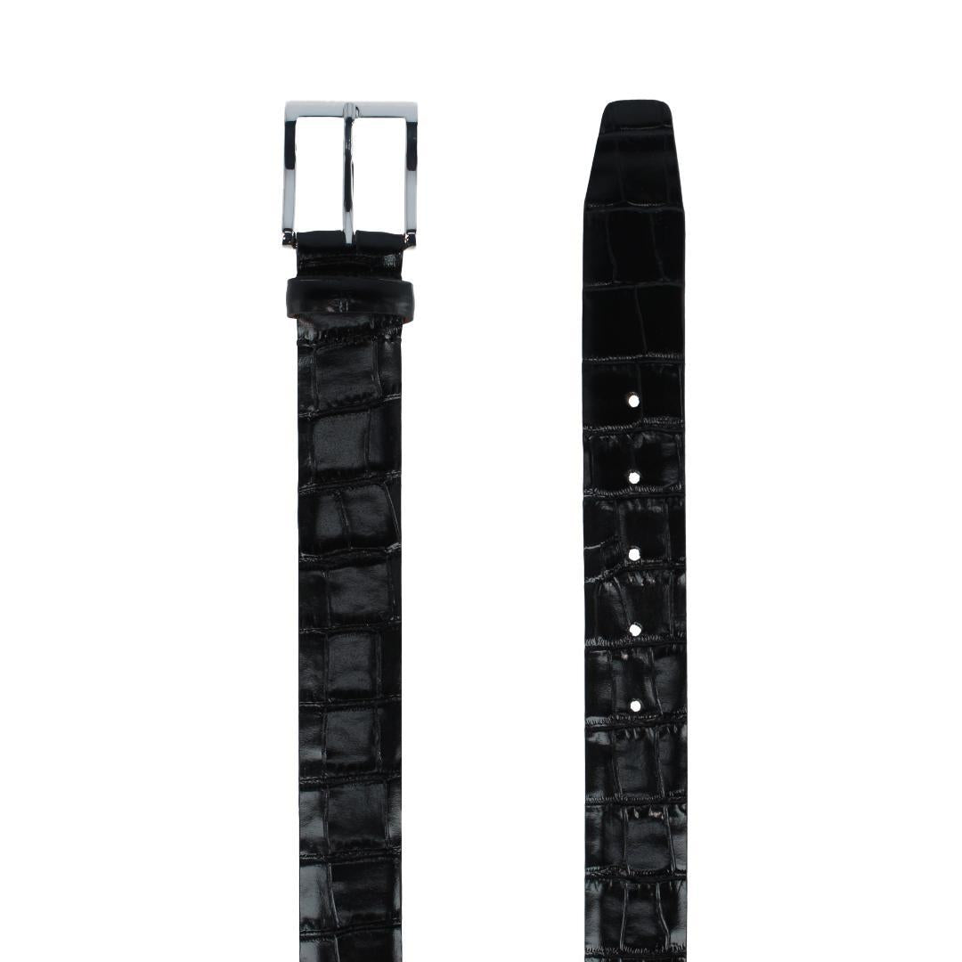 Elias Embossed Gator 35mm Leather Belt - Black